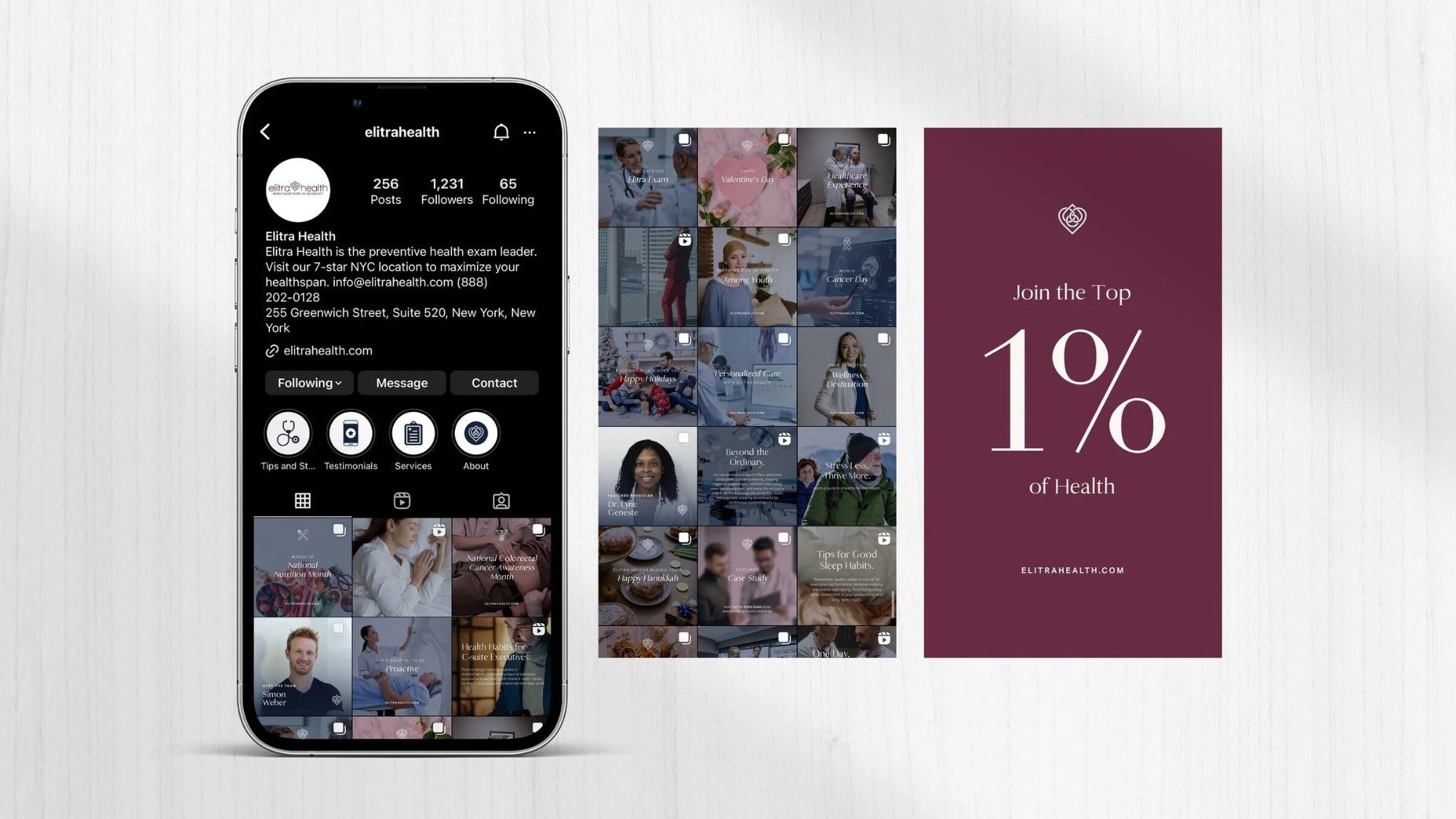 Elitra Health Instagram profile, grid and story